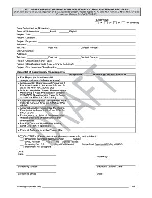 ECC or CNC Screening Form .